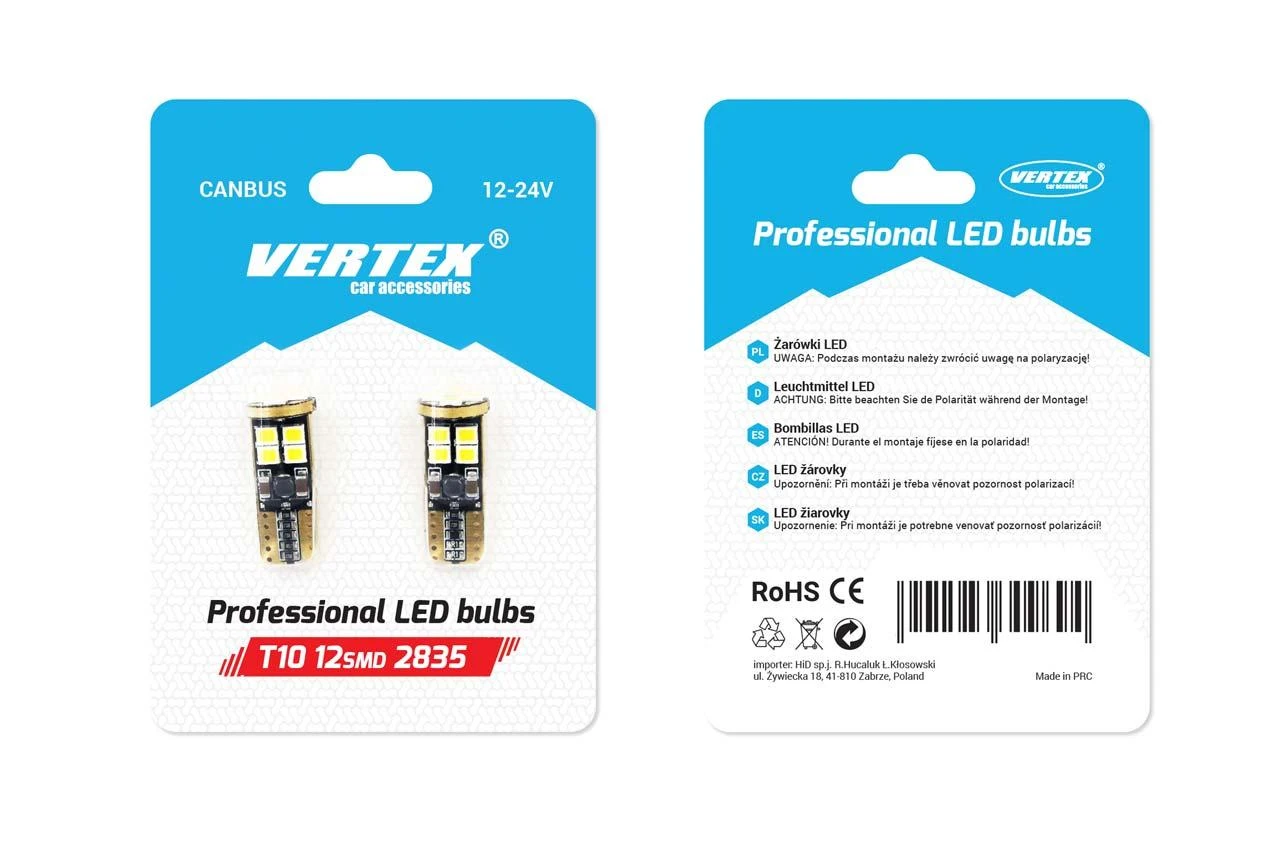 LED lemputės Canbus 12SMD 2835 T10E W5W baltos 12V 24V amio-01636