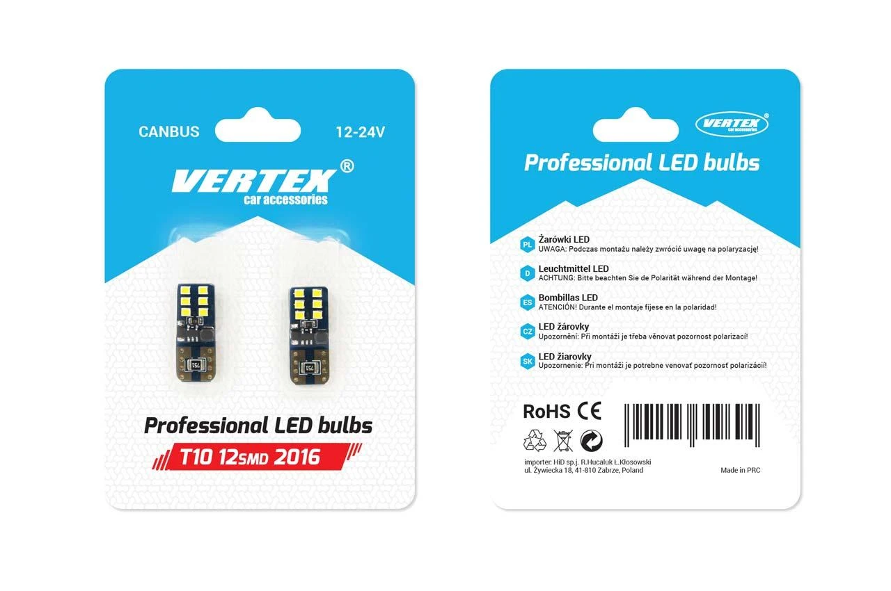 Vertex T10 LED lemputės 12 SMD 2016 pakuotė