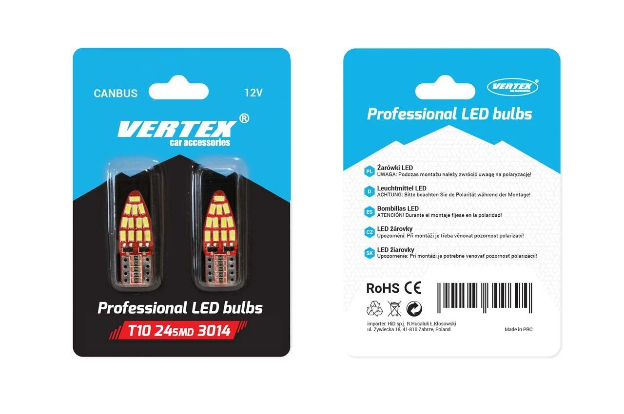 LED lemputės Canbus 24SMD 3014 T10E W5W šoninės baltos 12V amio-01285