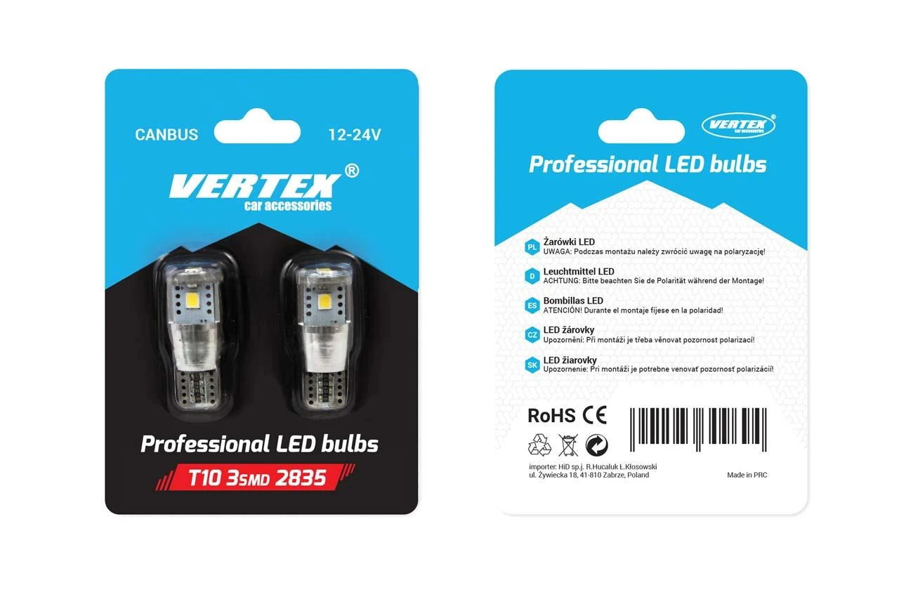 LED lemputės Canbus 3SMD 2835 T10E W5W Alu baltos 12V 24V amio-01637