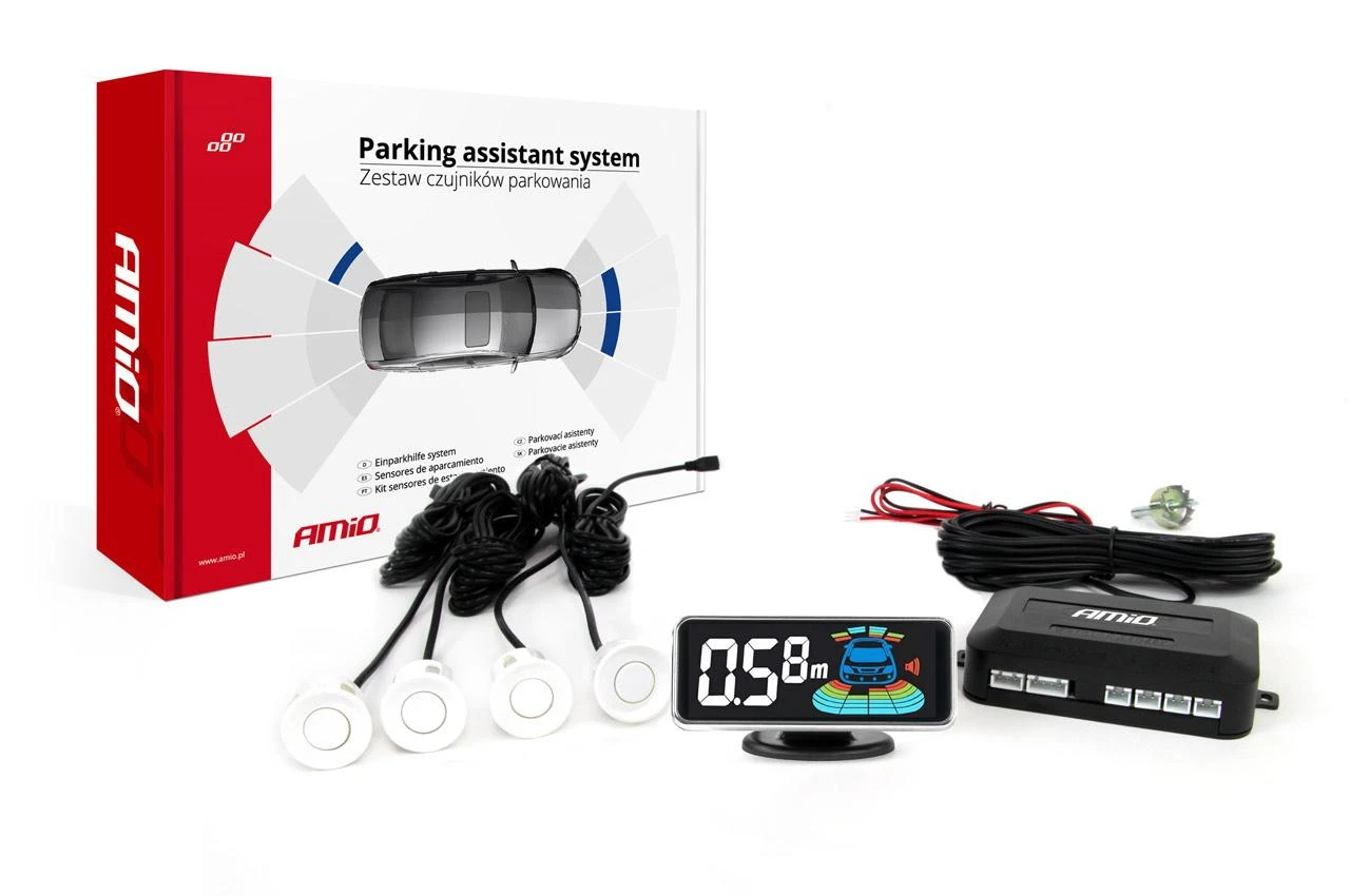 Parkavimo pagalbos sistema LED-GRAF, 4 balti jutikliai 22 mm AMIO-01563
