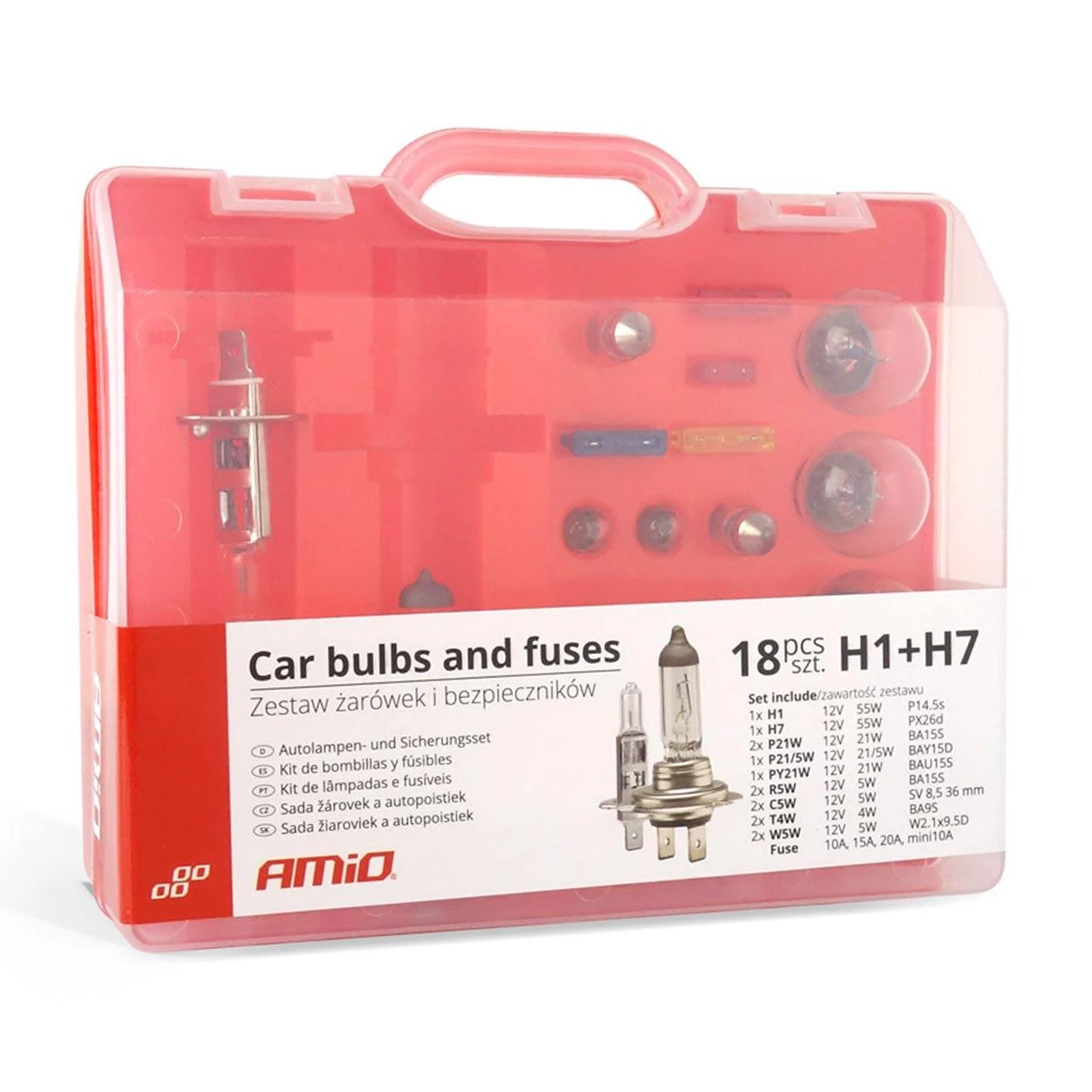 Lempučių ir saugiklių rinkinys, 18 vnt., h1+h7, amio-01498