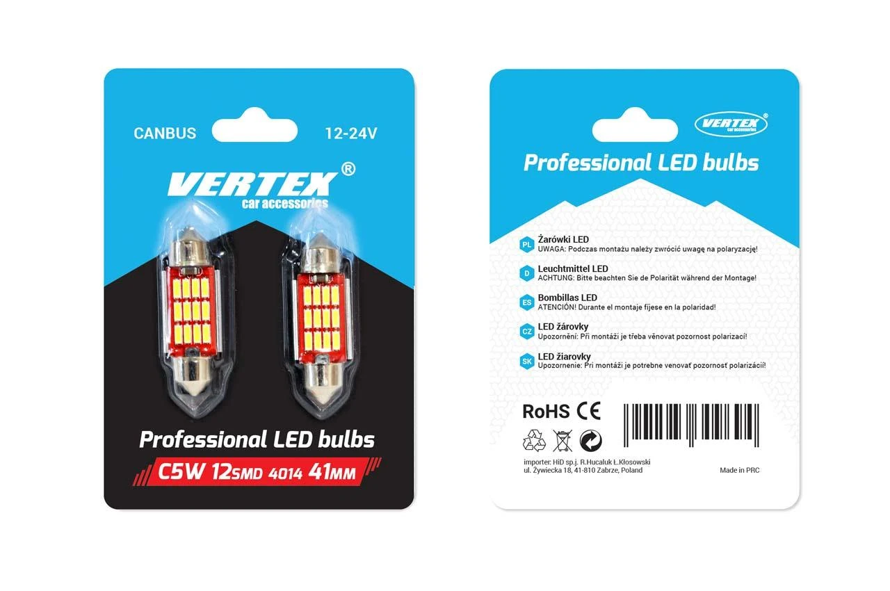 Amio LED lemputes 2 vnt. Canbus 12 smd 41*12mm