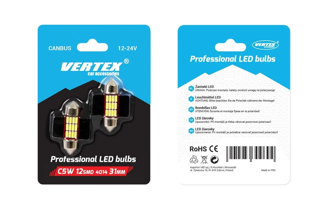 LED lemputės CANBUS 4014 12SMD festoon C5W C10W C3W 31mm baltos 12V 24V amio-01631