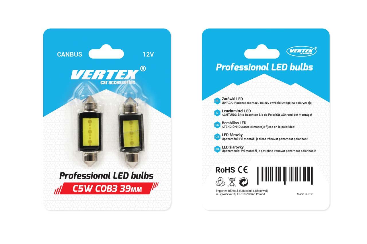 Amio LED lemputė Vertex Canbus COB3 Festoon 39mm Balta 12V 2vnt.