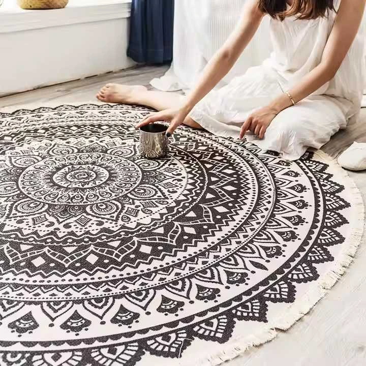Ag491F Apvalus boho stiliaus kilimas su kutais 90x90cm