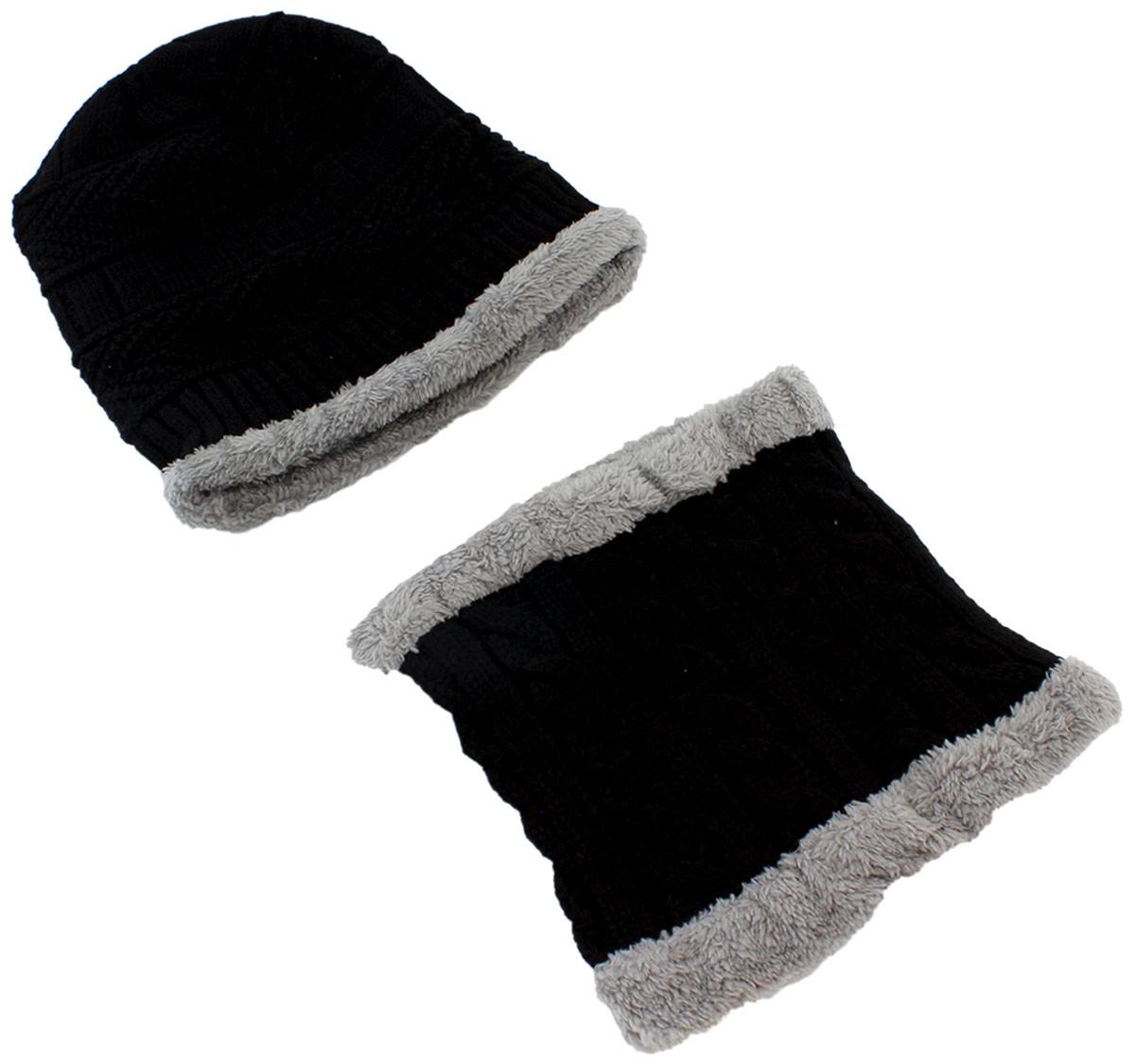 Bq52D Aptel Kepurė, šalikas (rinkinys) UNISEX SET Juodas