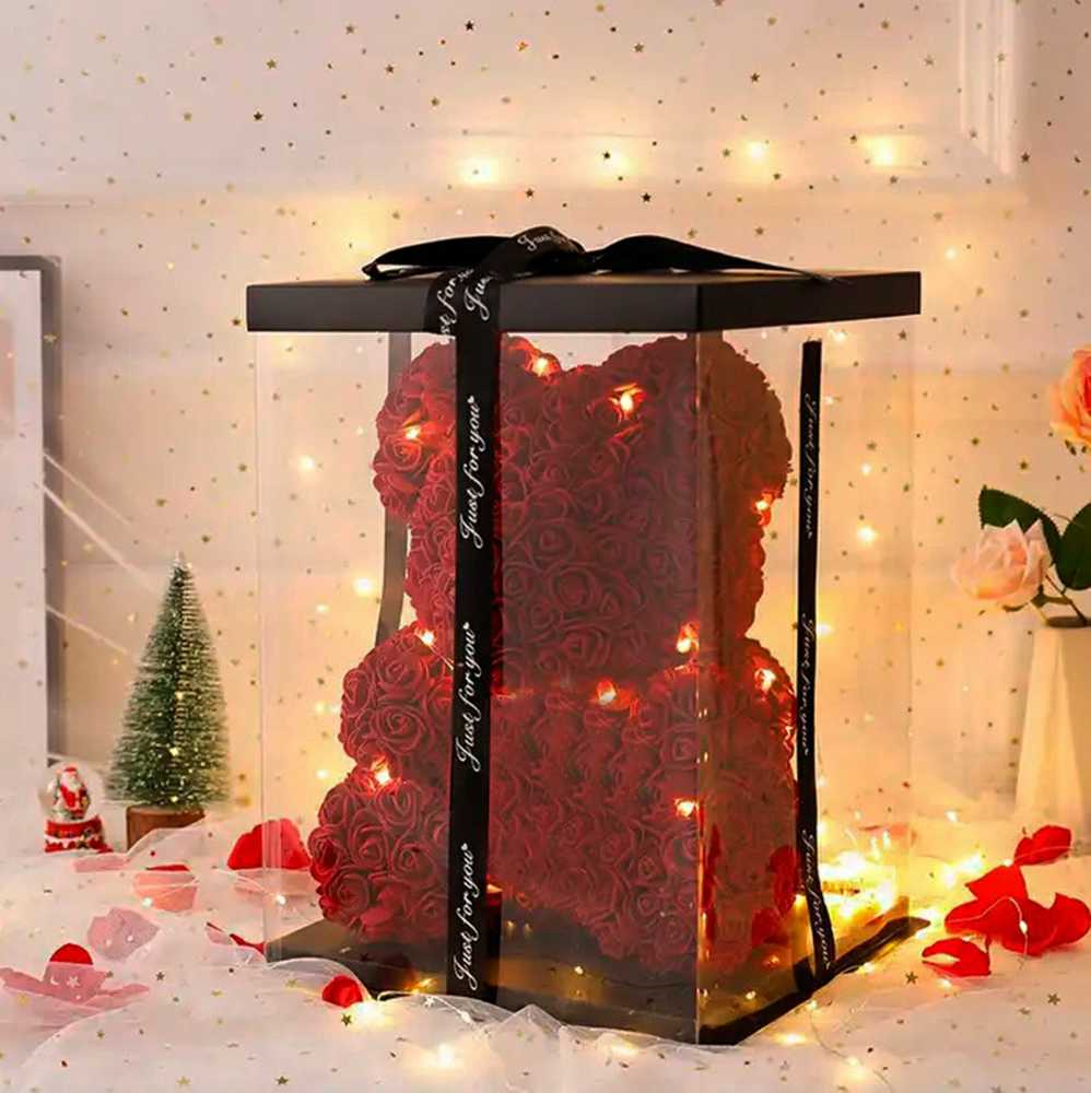 ATL Tamsiai Raudonas Rožių meškiukas su LED Apšvietimu, 23 cm