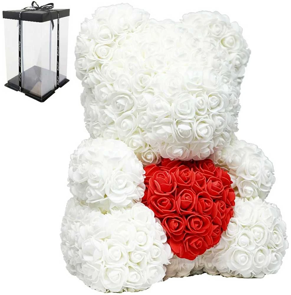 ATL Meškiukas iš rožių su širdimi ir LED apšvietimu, 23 cm