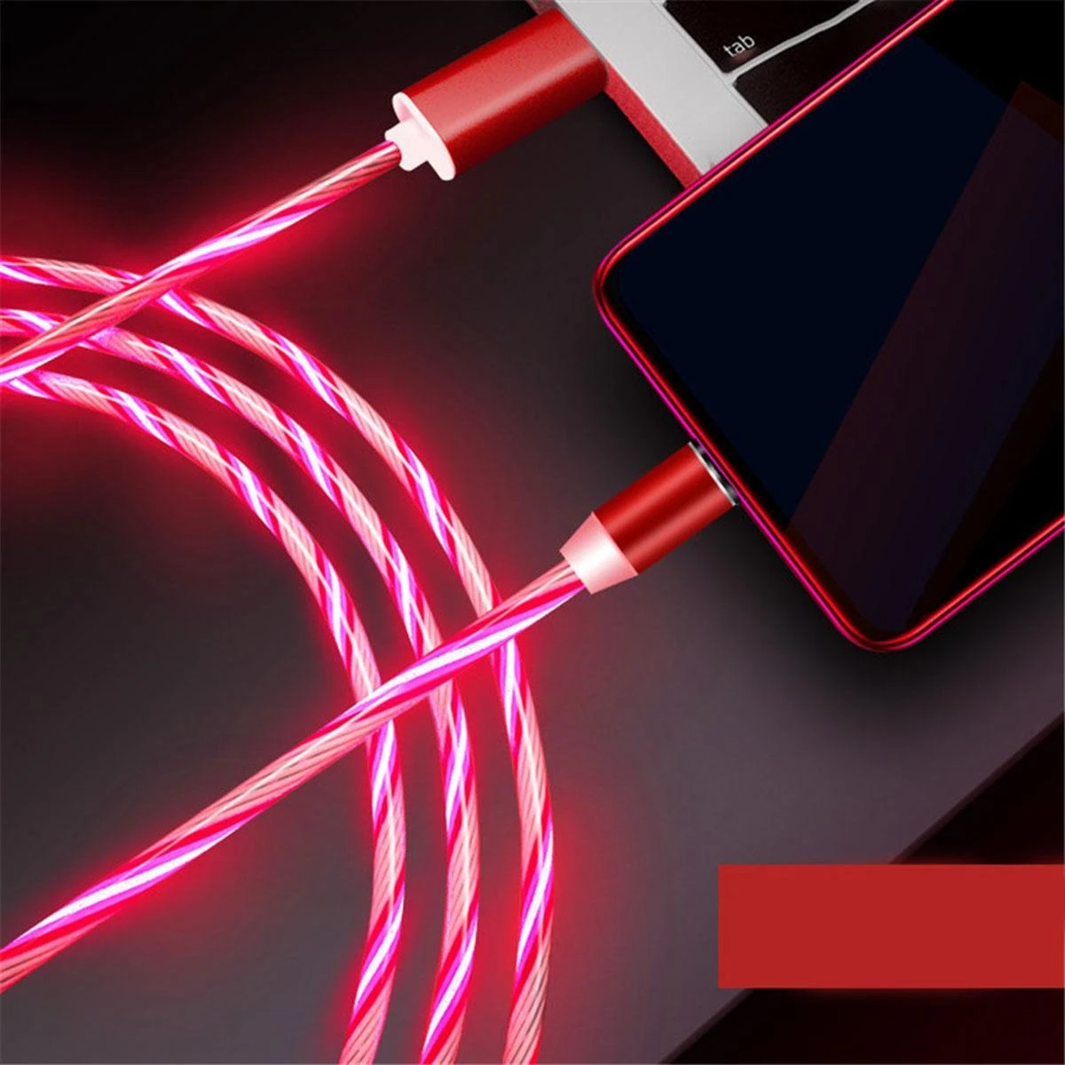 Aptel Maitinimo laidas Magnetinis LED kabelis - laidas 3in1, raudonas