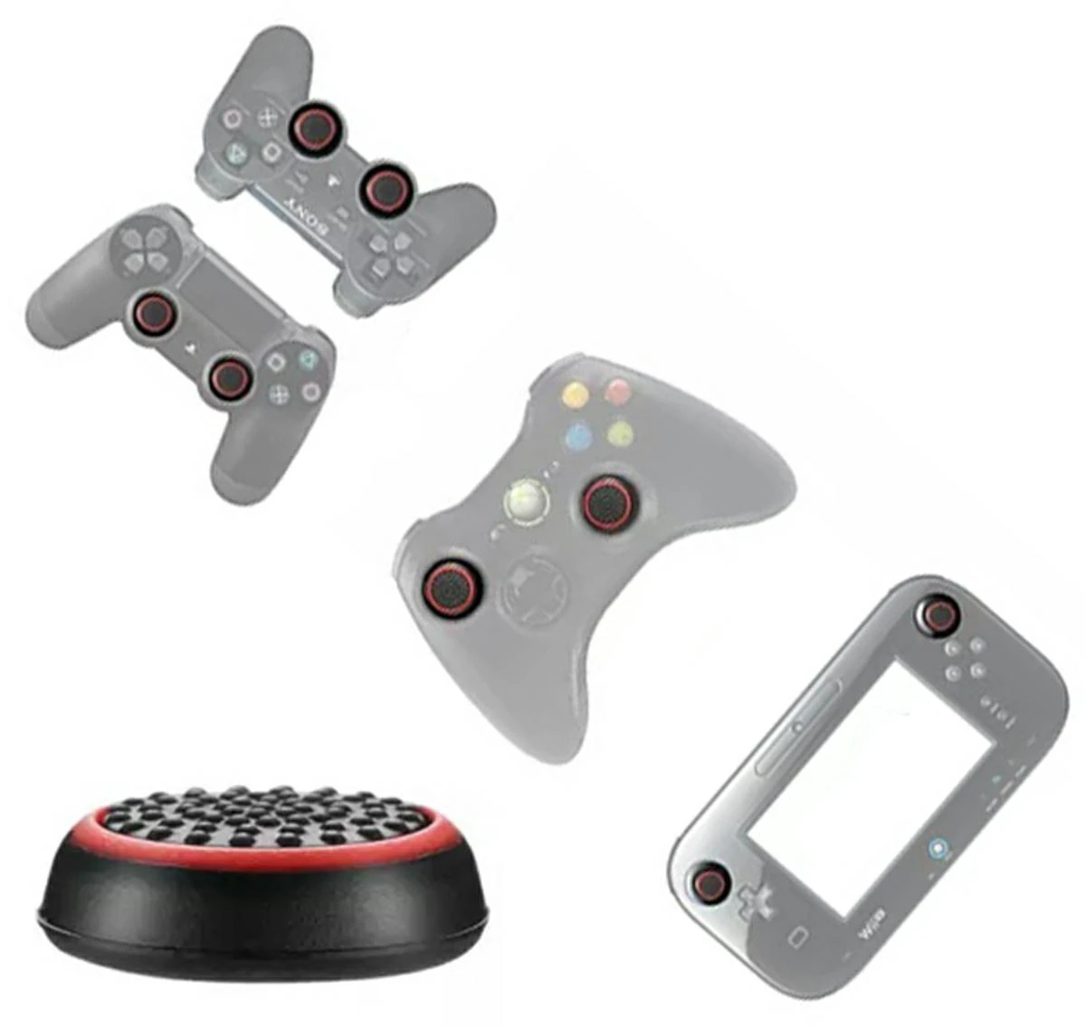 Kx11E Silikoniniai valdiklio dangteliai PlayStation ir XBOX, 22 mm, juoda-raudona