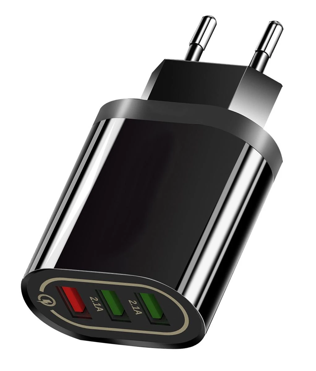 USB tinklo įkroviklis PLP37D, 18W, Quick Charge 3.0, 3 USB, juodas