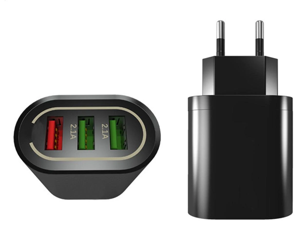 USB tinklo įkroviklis PLP37D, 18W, Quick Charge 3.0, 3 USB, juodas