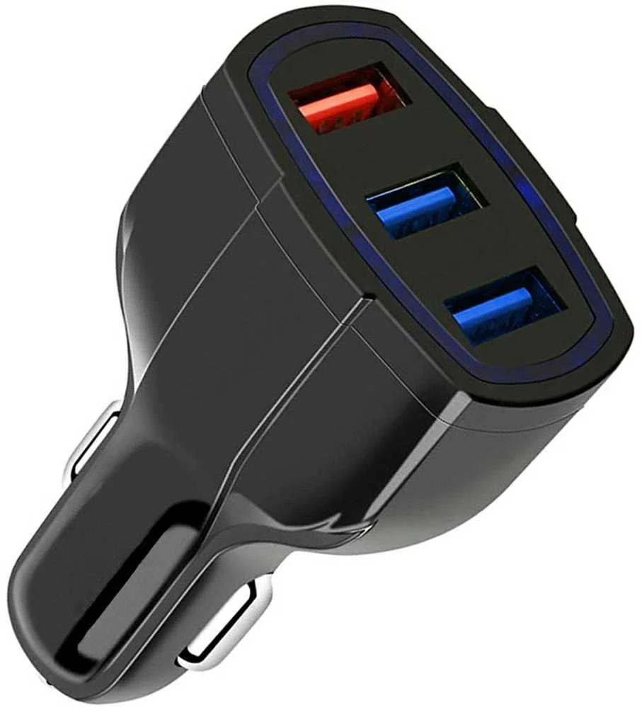 Automobilinis USB įkroviklis PLS34F su 3xUSB QC 3.0, juodas
