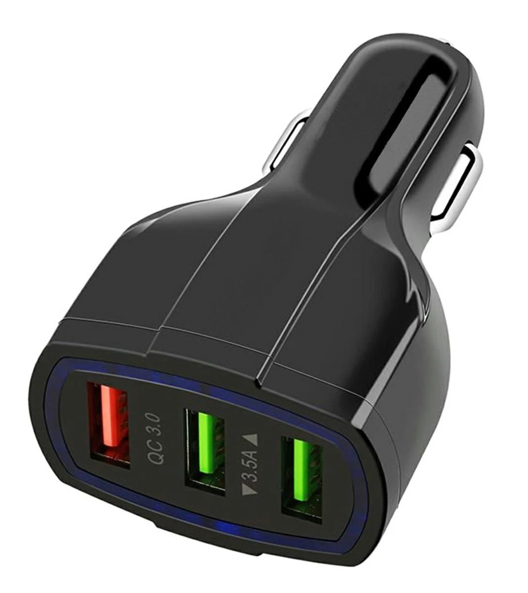 Automobilinis USB įkroviklis PLS34F su 3xUSB QC 3.0, juodas