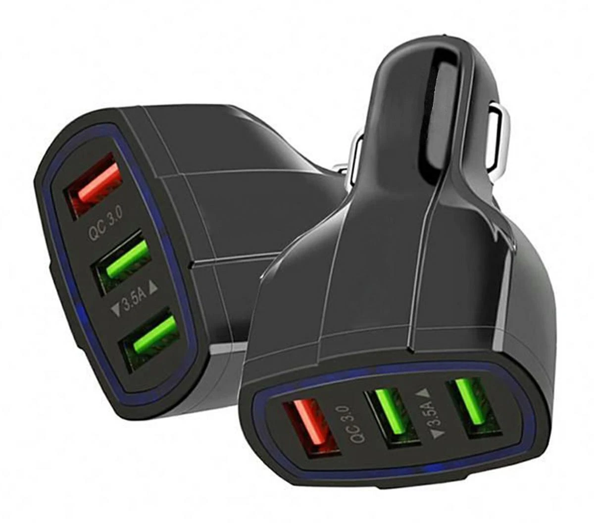 Automobilinis USB įkroviklis PLS34F su 3xUSB QC 3.0, juodas
