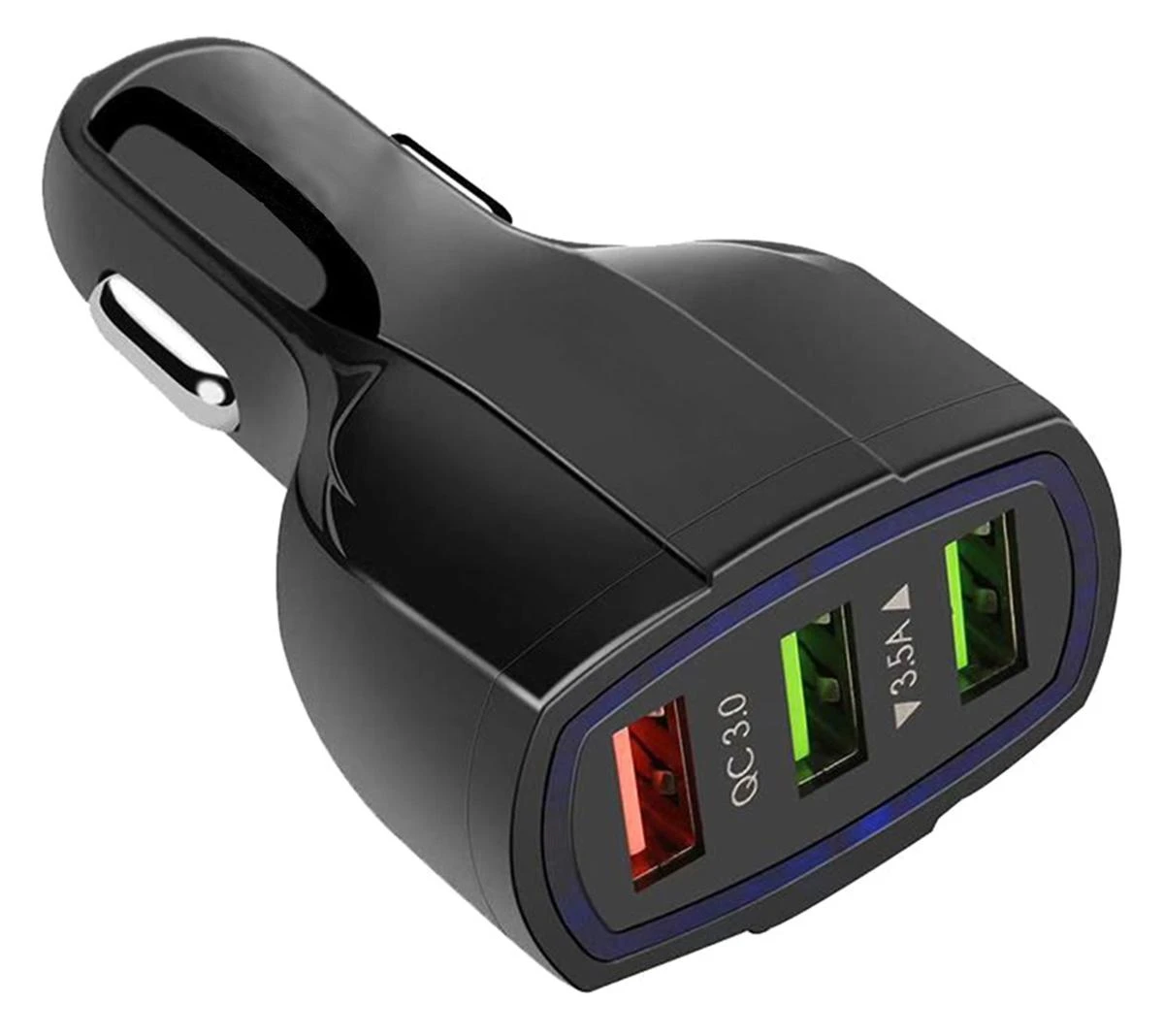 Automobilinis USB įkroviklis PLS34F su 3xUSB QC 3.0, juodas