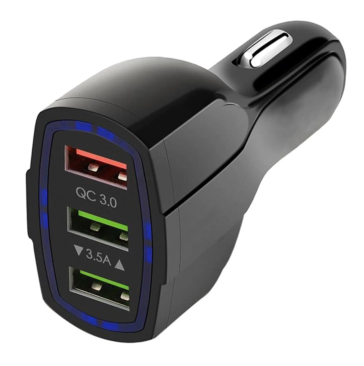 Automobilinis USB įkroviklis PLS34F su 3xUSB QC 3.0, juodas