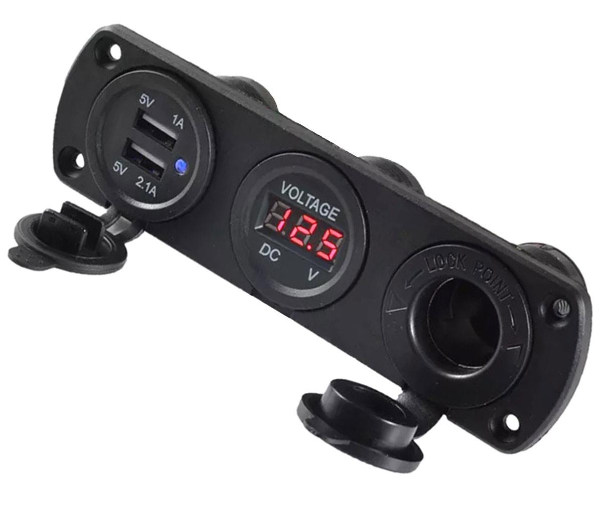 Pls37 Automobilio 12V cigarečių degiklio lizdas 2XUSB 5V 2A voltmetras