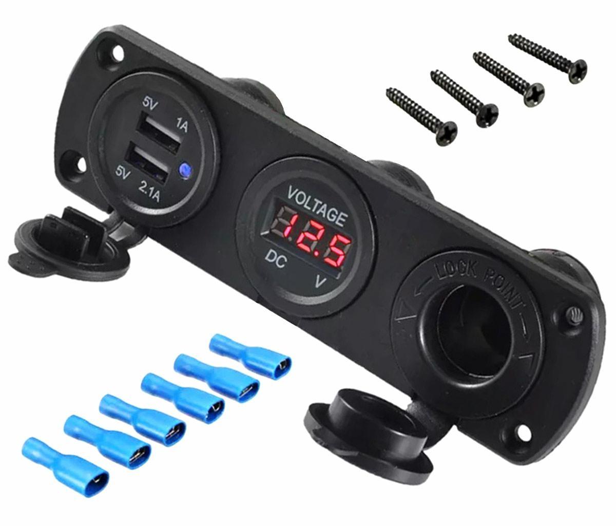Pls37 Automobilio 12V cigarečių degiklio lizdas 2XUSB 5V 2A voltmetras