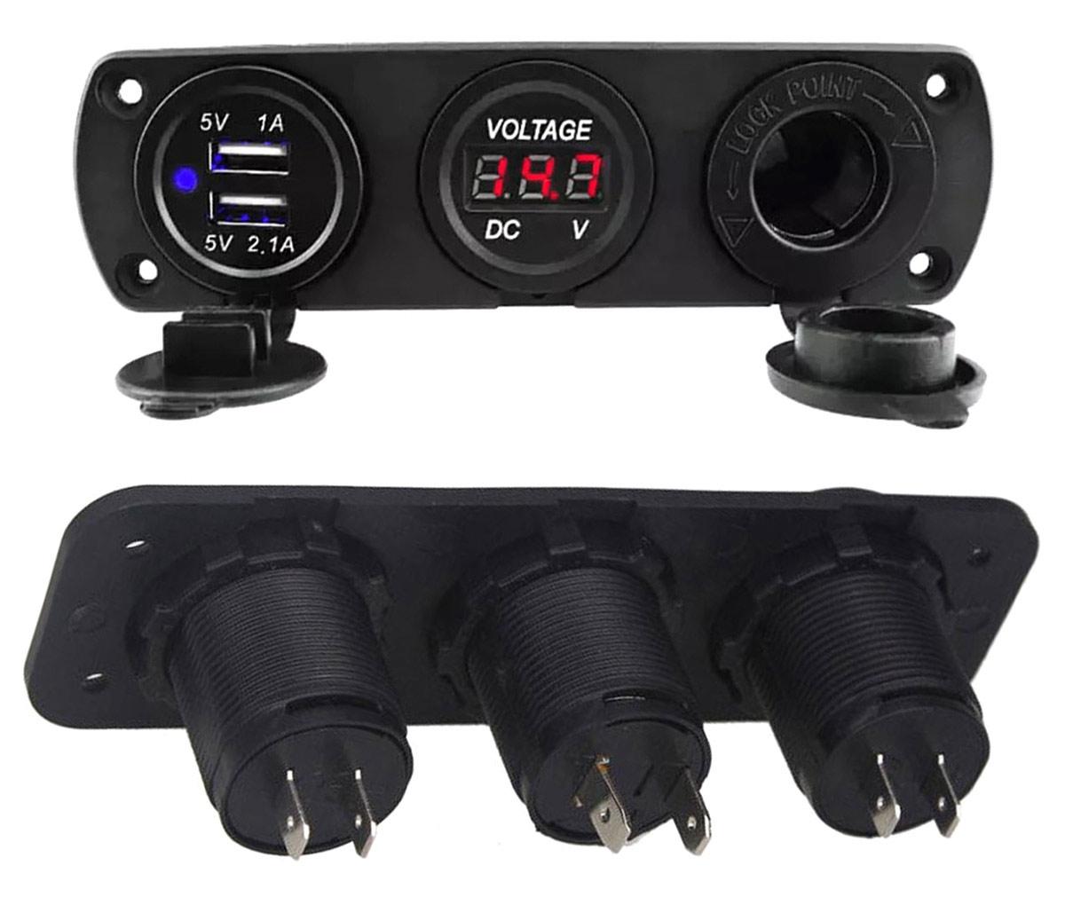 Pls37 Automobilio 12V cigarečių degiklio lizdas 2XUSB 5V 2A voltmetras