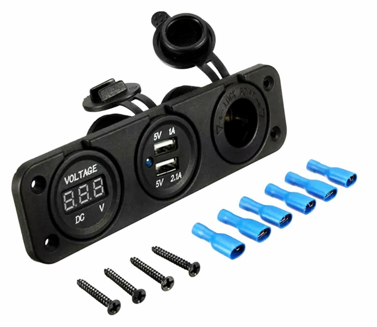 Pls37 Automobilio 12V cigarečių degiklio lizdas 2XUSB 5V 2A voltmetras