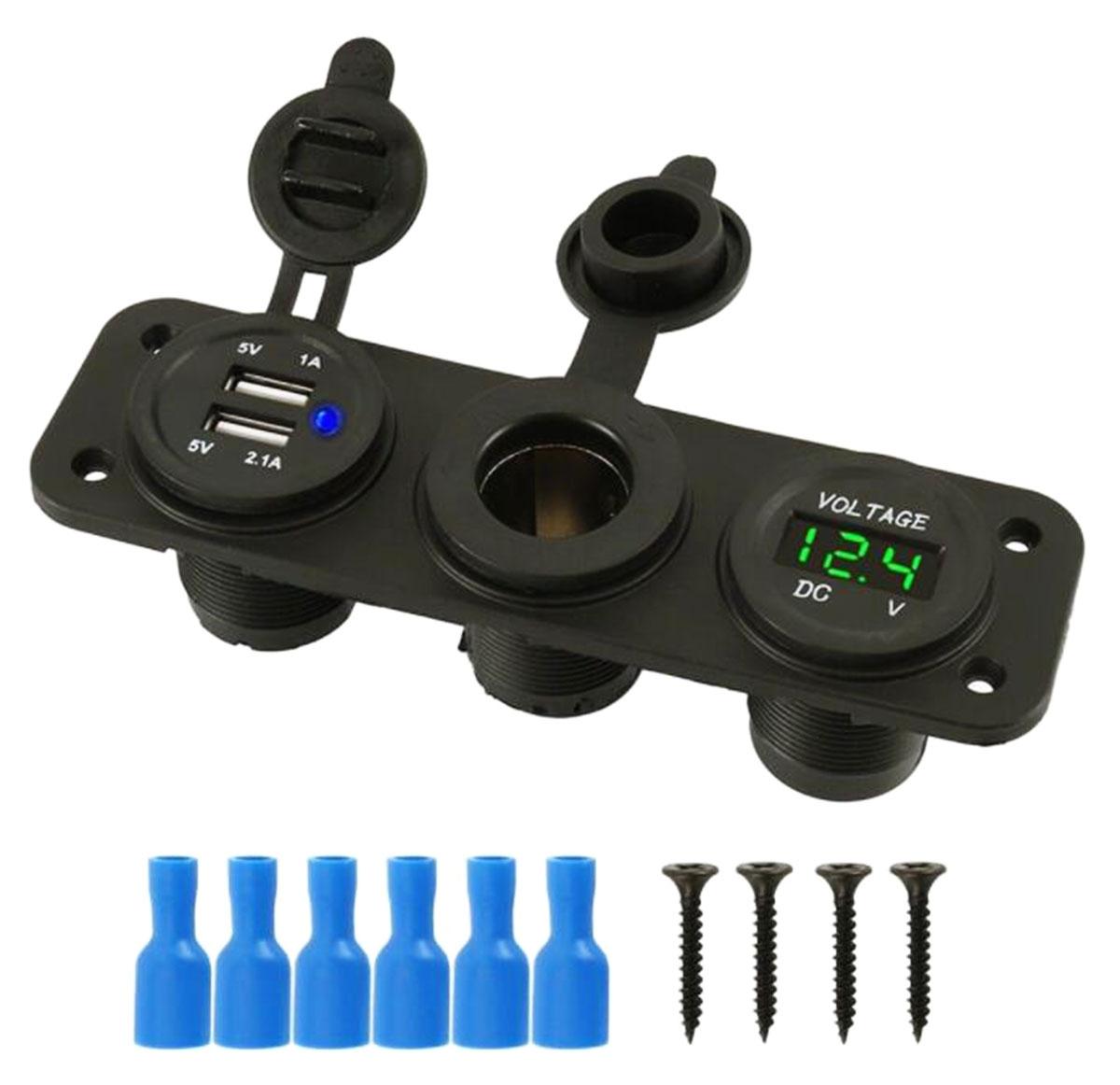 Pls37 Automobilio 12V cigarečių degiklio lizdas 2XUSB 5V 2A voltmetras