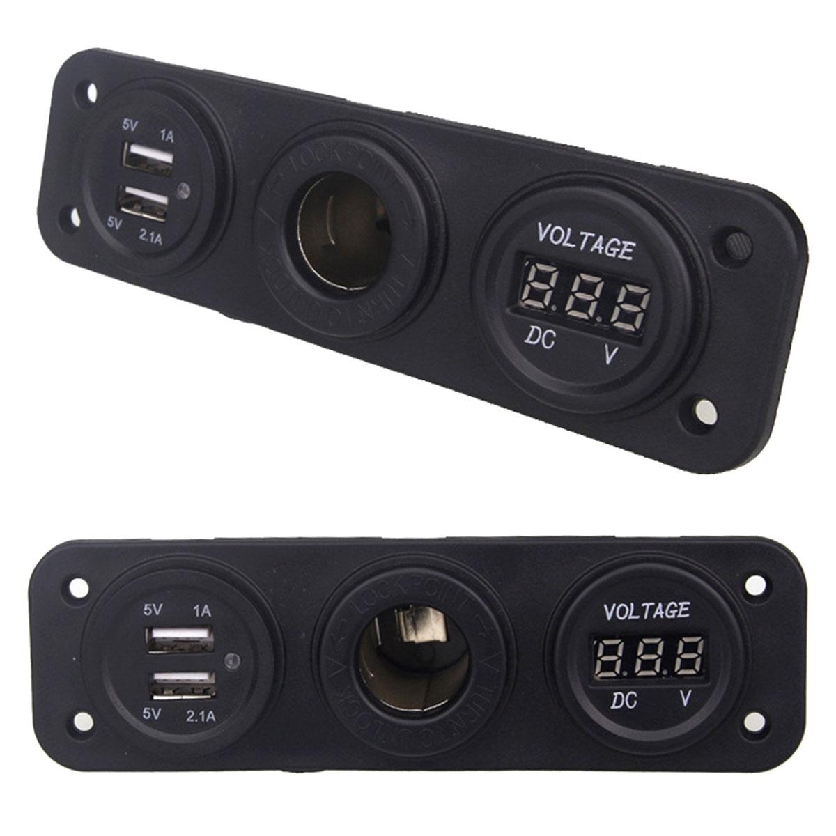 Pls37 Automobilio 12V cigarečių degiklio lizdas 2XUSB 5V 2A voltmetras