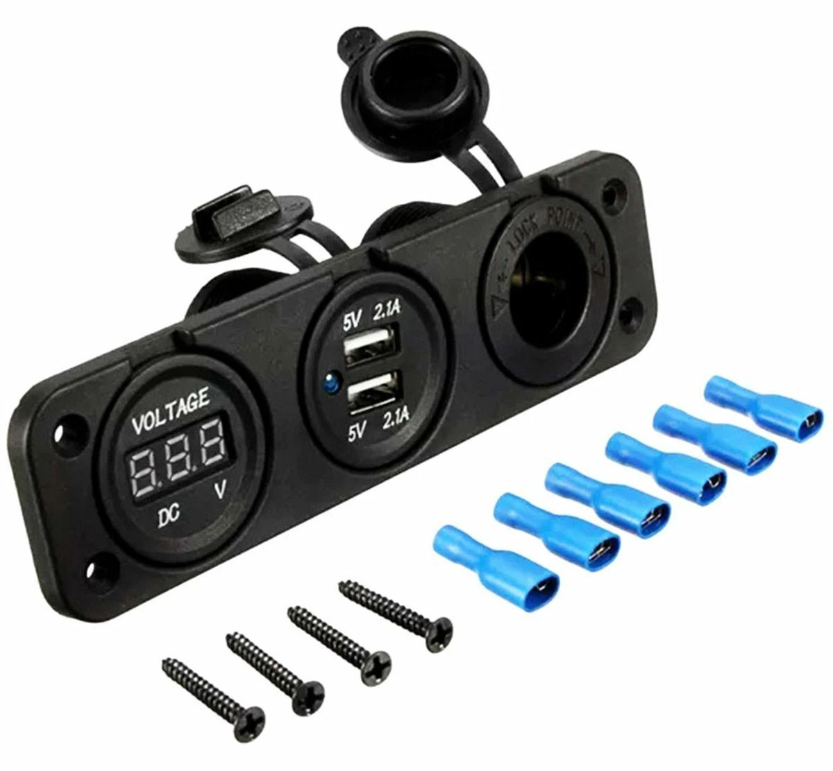 Pls37A 12V cigarečių degiklio lizdas su dviem 5V USB