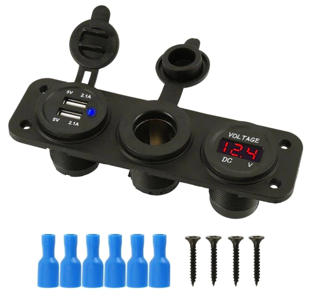 Pls37A 12V cigarečių degiklio lizdas su dviem 5V USB
