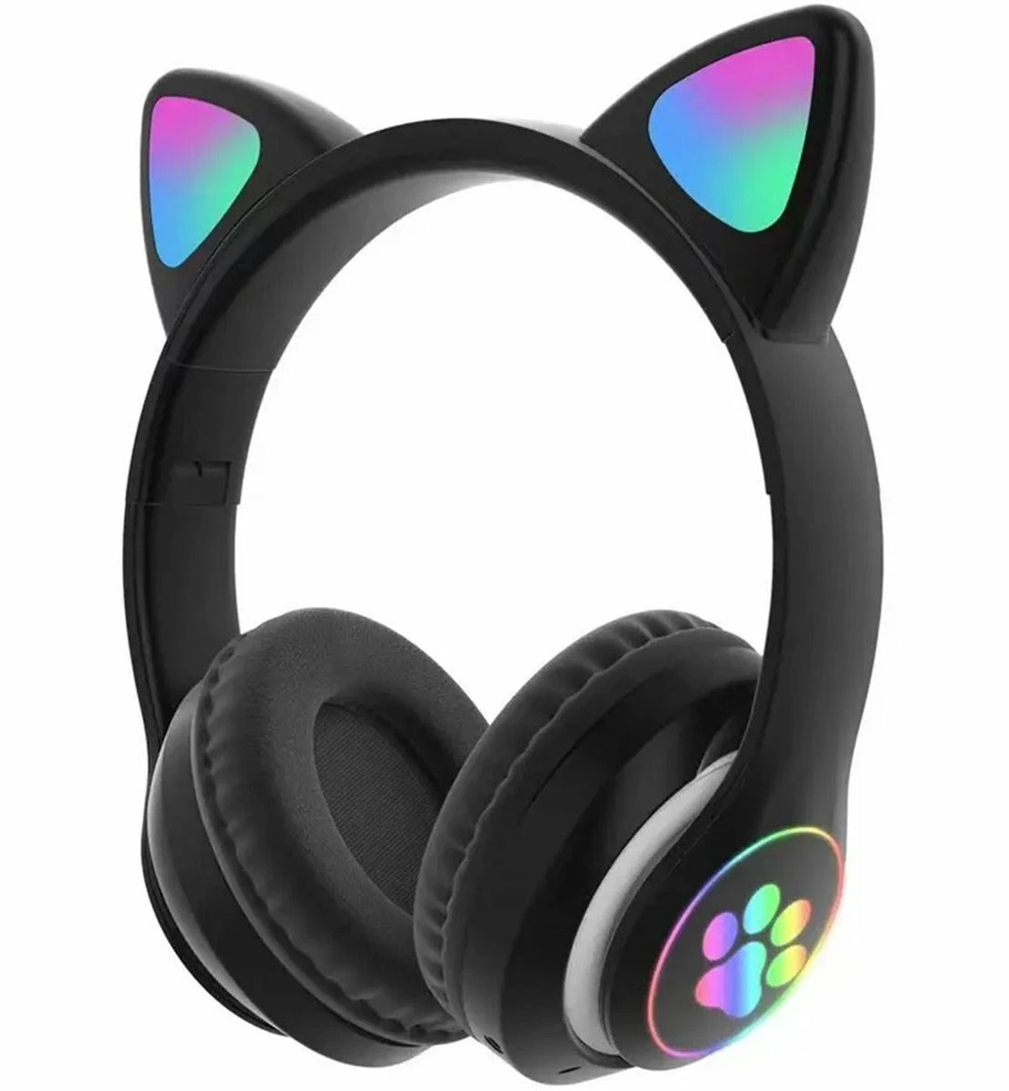 Belaidės ausinės ZS7F su LED kačių ausimis ir Bluetooth 5.0, juodos