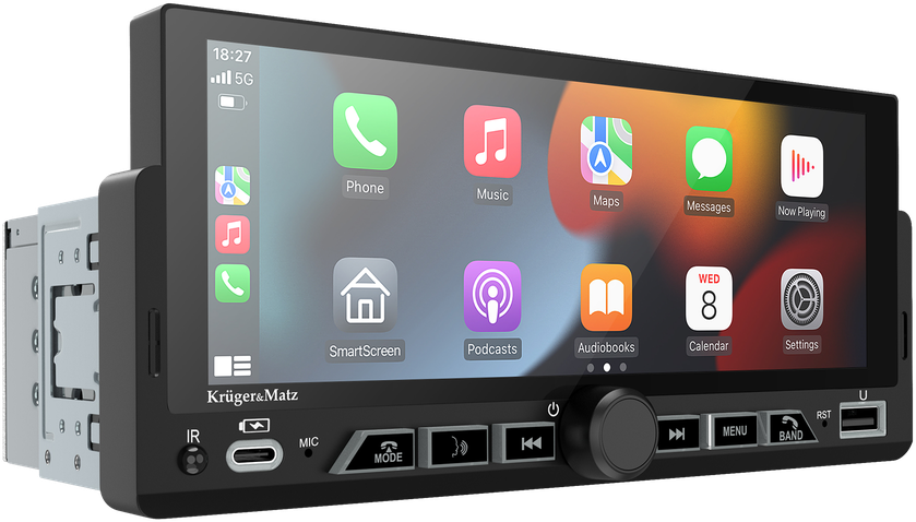 Automagnetola Kruger & Matz KM2017 1DIN CarPlay/AndroidAuto automobilio radijas