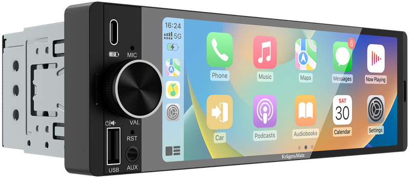 Automagnetola Kruger & Matz KM2016 1DIN CarPlay/AndroidAuto automobilio radijas