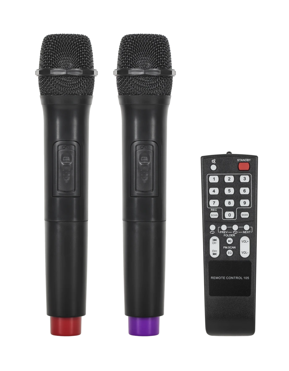 Azusa nešiojama kolonėlė (su 2 belaidžiais mikrofonais, SD, Bluetooth, USB)