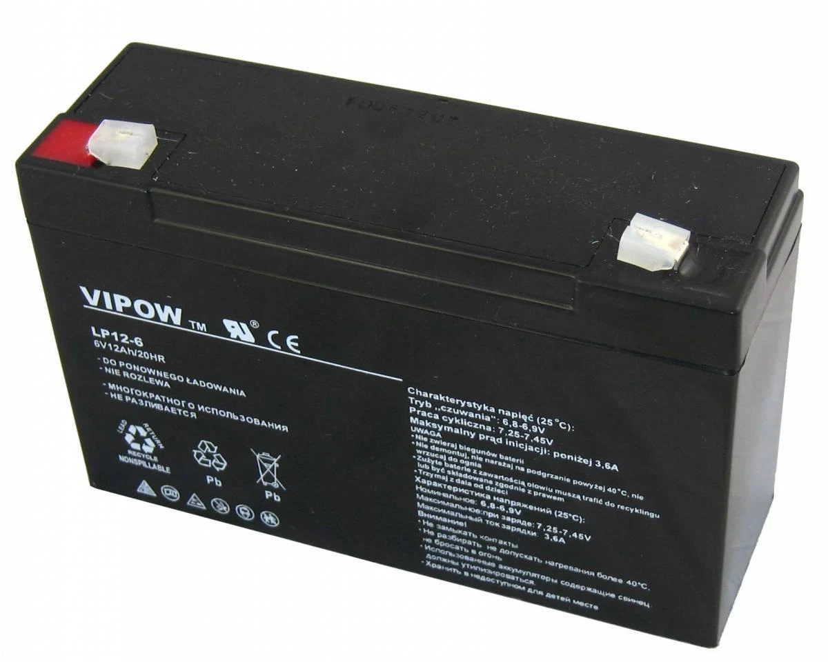 Švino akumuliatorius VIPOW 6V 12Ah