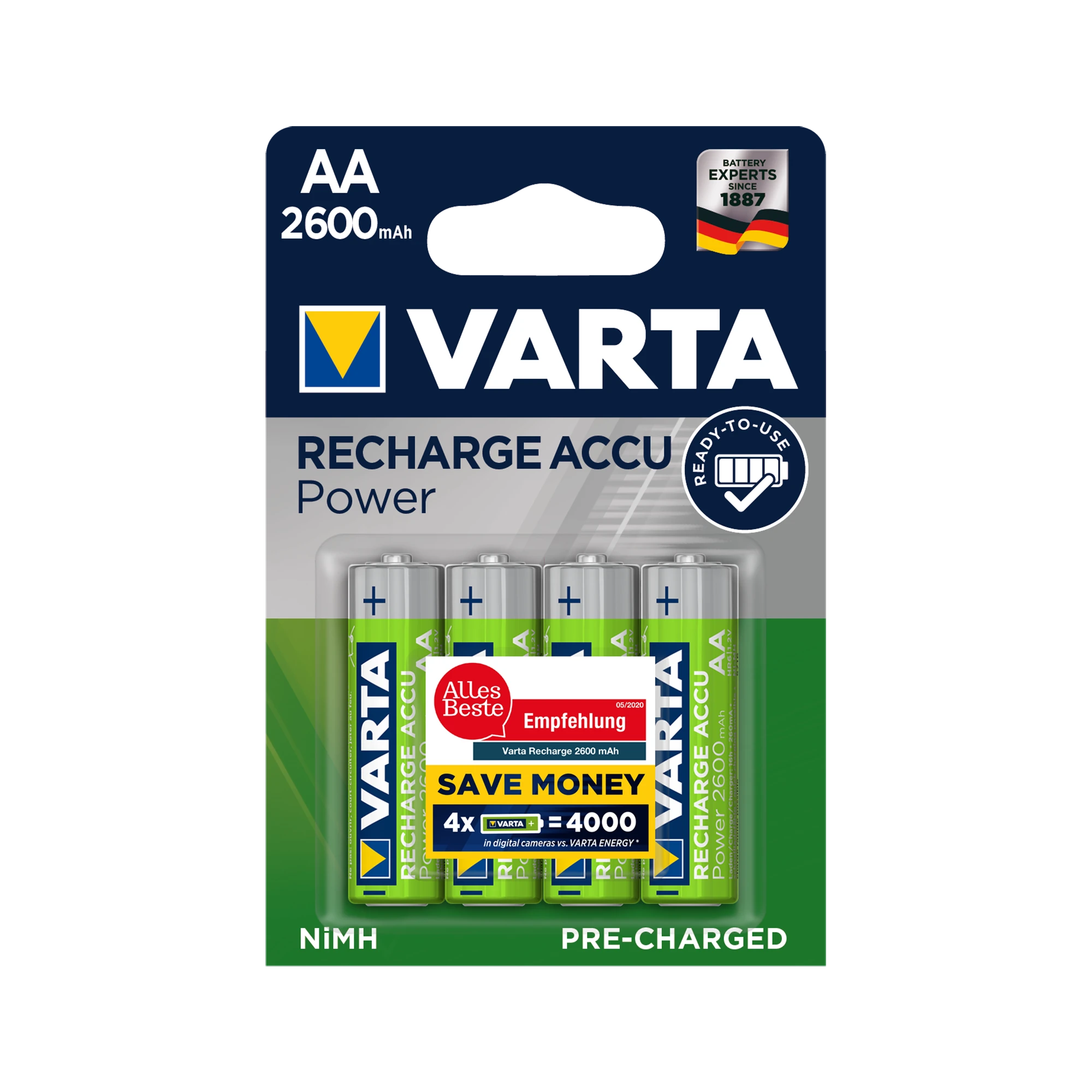 Varta AA 2600mAh akumuliatoriai pakuotėje