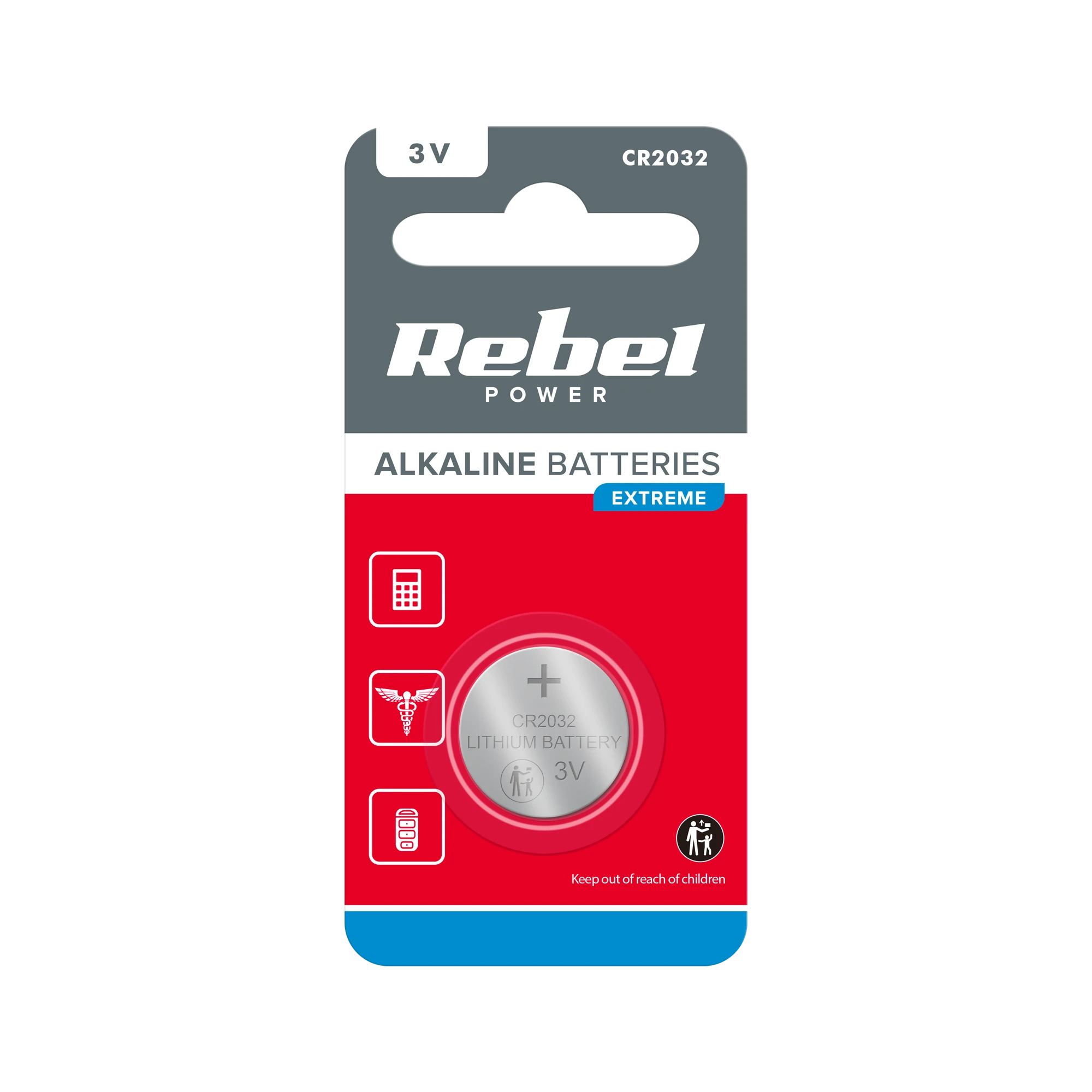 Rebel CR2032 monetos tipo baterija pakuotėje
