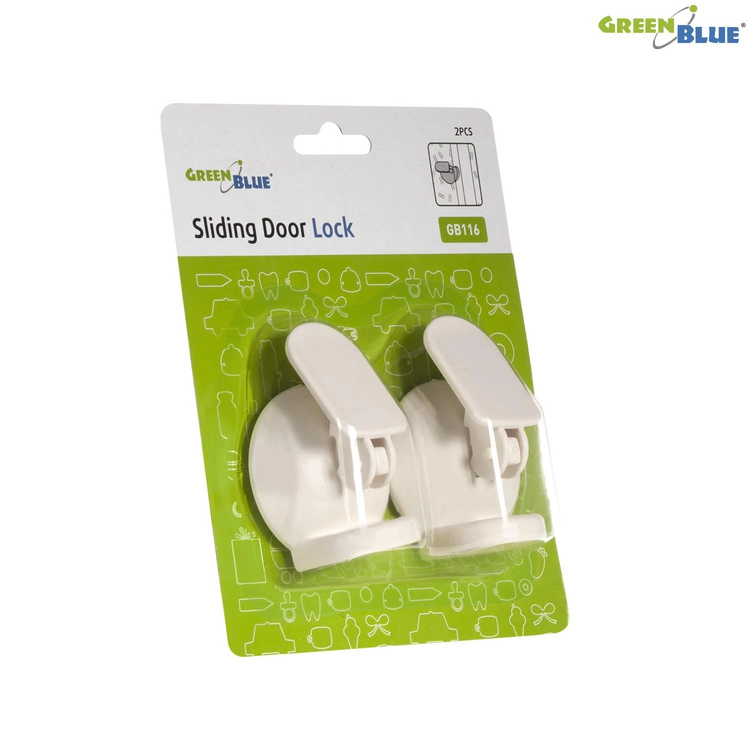 Blokada Stumdomų durų spynos, 2 vnt., „GreenBlue“, GB116, baltos spalvos