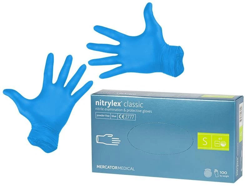 Mercator Vienkartinės pirštinės NITRYLEX Classic, nitrilinės, nepudruotos, mėlynos spalvos, S, 100 vnt.