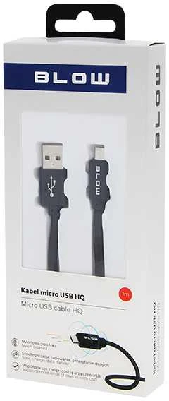 Blow USB A - micro B jungtis 1.0 m pintas juodas BLISTER