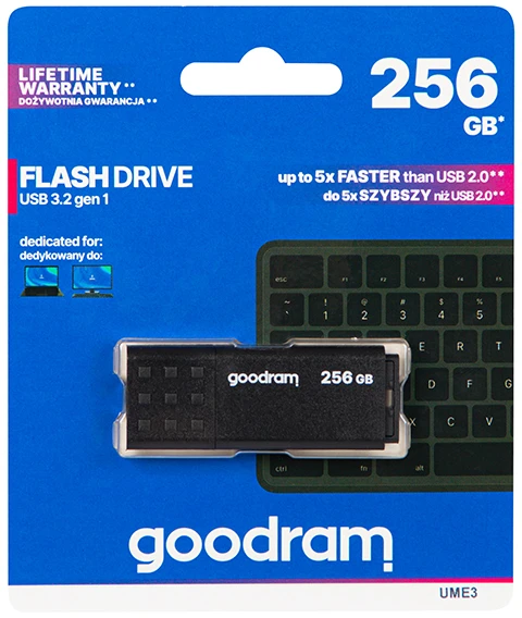 Pendrive Goodram USB 3.2 laikiklis 256 GB juodas