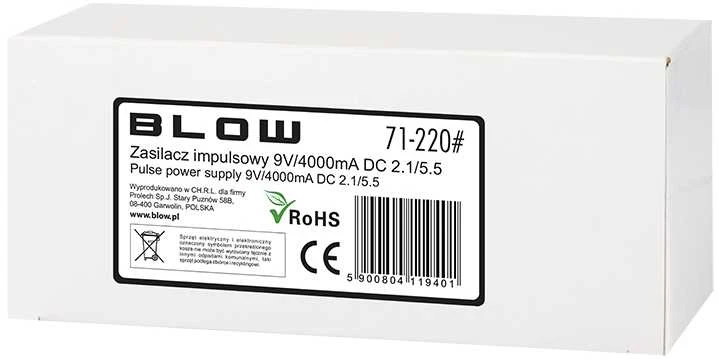 Blow Impulsinis maitinimo šaltinis 9V 4000mA DC 2.1x5.5