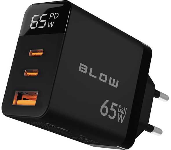 Blow Sieninis įkroviklis USB lizdas + USB-Cx2 PD 65W GAN juodas