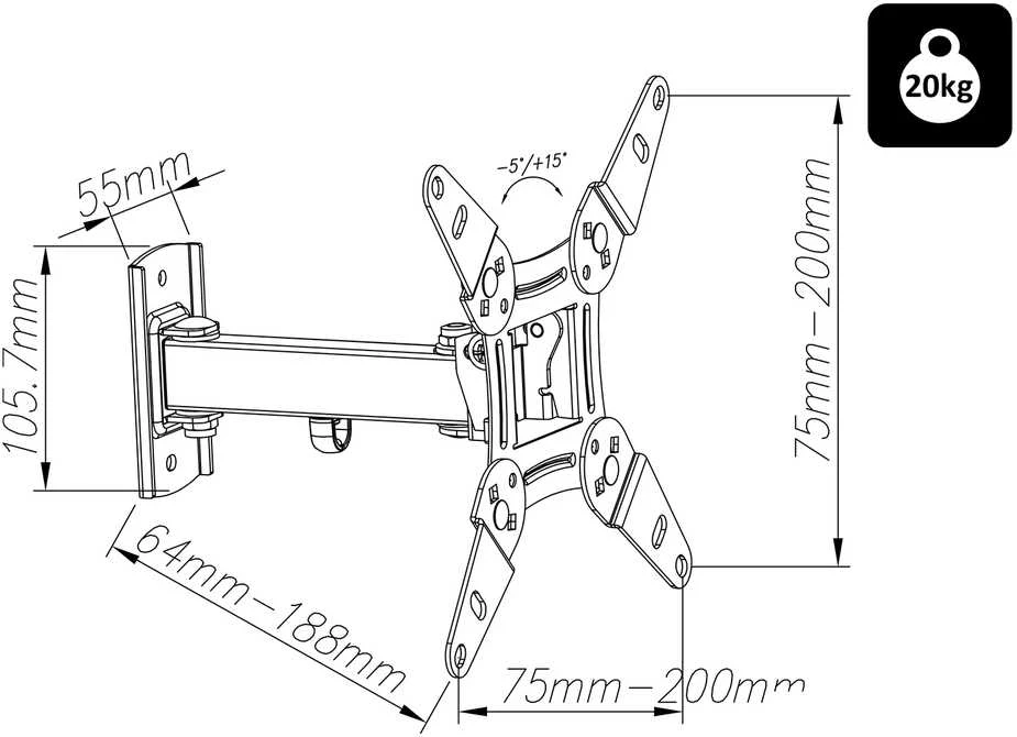 Blow LCD televizoriaus laikiklis WS102 10 "- 37" VESA 25kg - su jungtimi