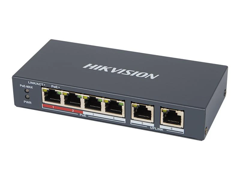 Šakotuvas SWITCH POE DS-3E0106P-E/M 4 PRIEVADŲ Hikvision