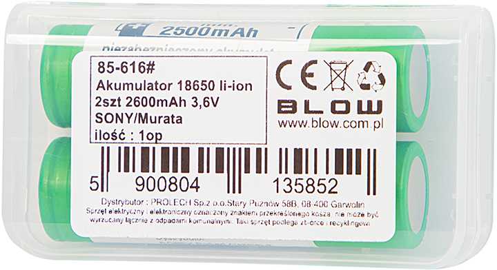 85-616# 18650 ličio jonų akumuliatoriai, 2 vnt., 2600 mAh, 3,6 V, „Sony“ / „Murata“