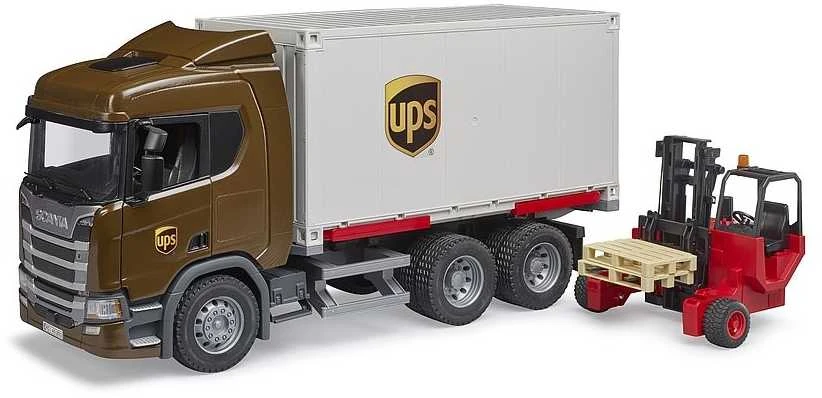 Bruder Žaislinis sunkvežimis Scania Super 560R su konteineriu ir šakiniu krautuvu