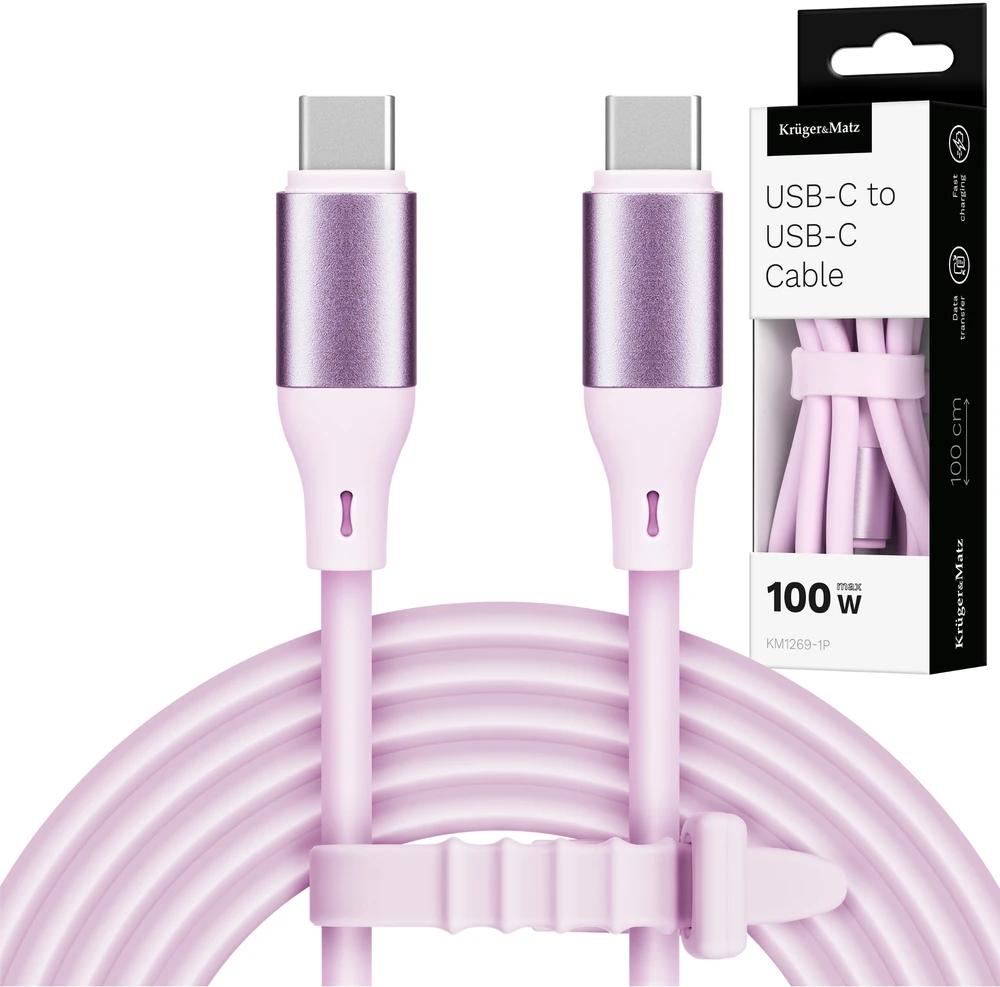 USB tipas C – C tipo USB kabelis 1 m silikoninis rožinis Kruger & Matz Basic