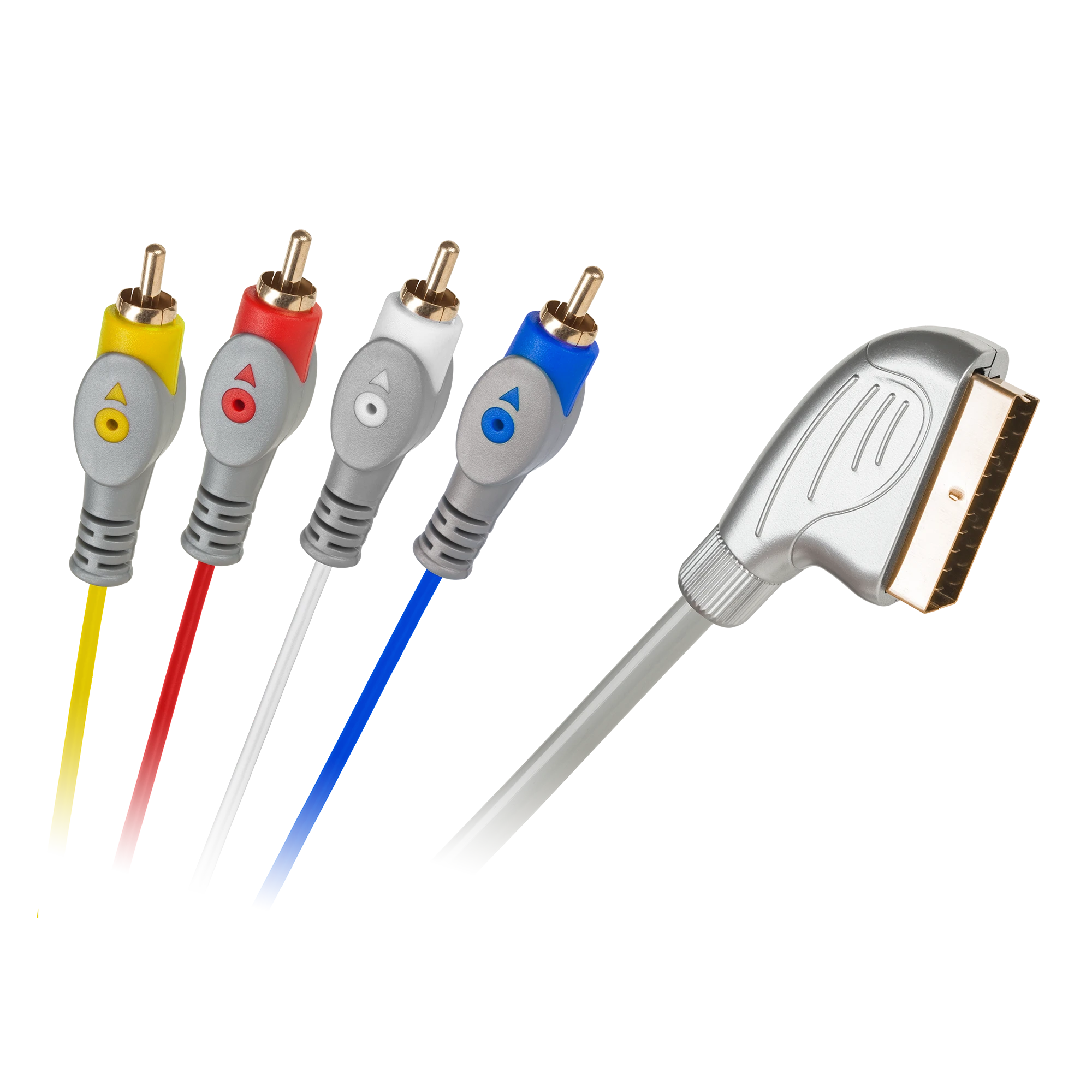 SCART į 4 RCA kabelis su spalvotomis jungtimis