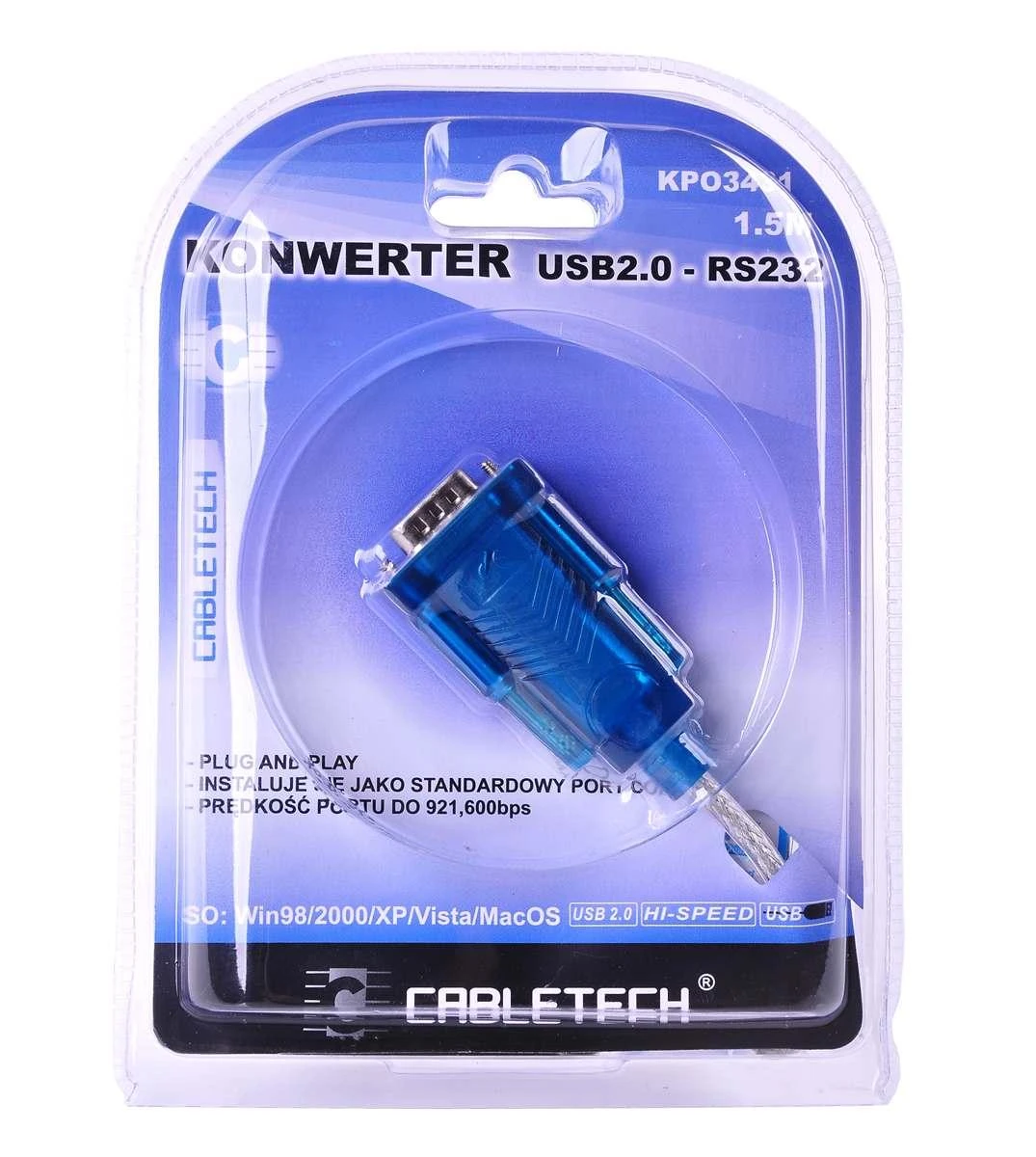 Cabletech USB 2.0 - RS232 konverterio kabelis (DB9M)